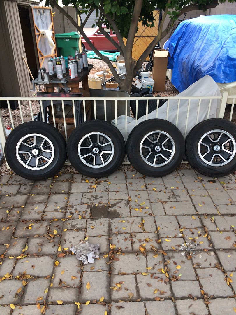 For Sale set of 280z Iron cross rims with new 205/70/14 tires